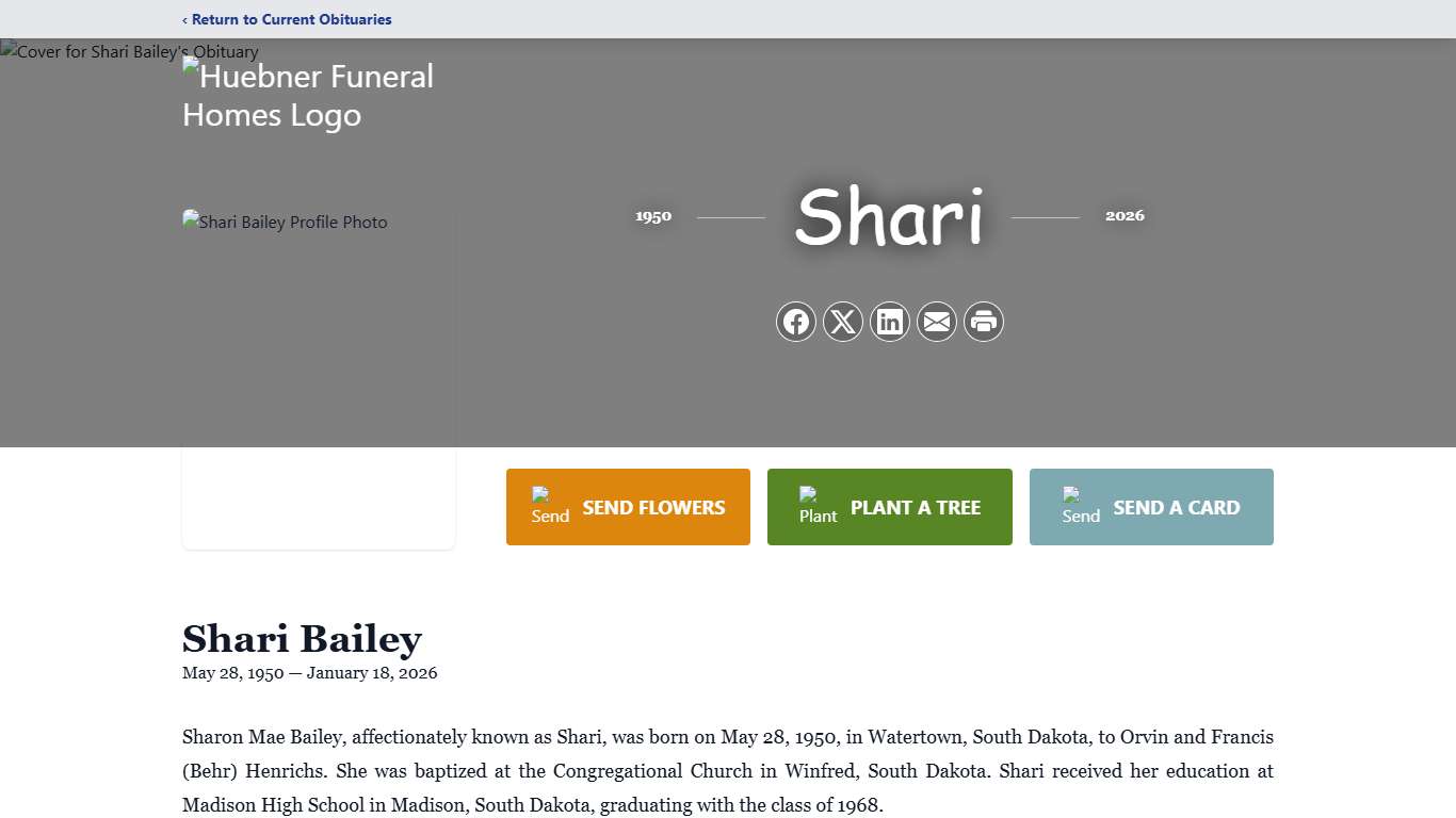 Shari Bailey Obituary January 18, 2026 - Huebner Funeral Homes